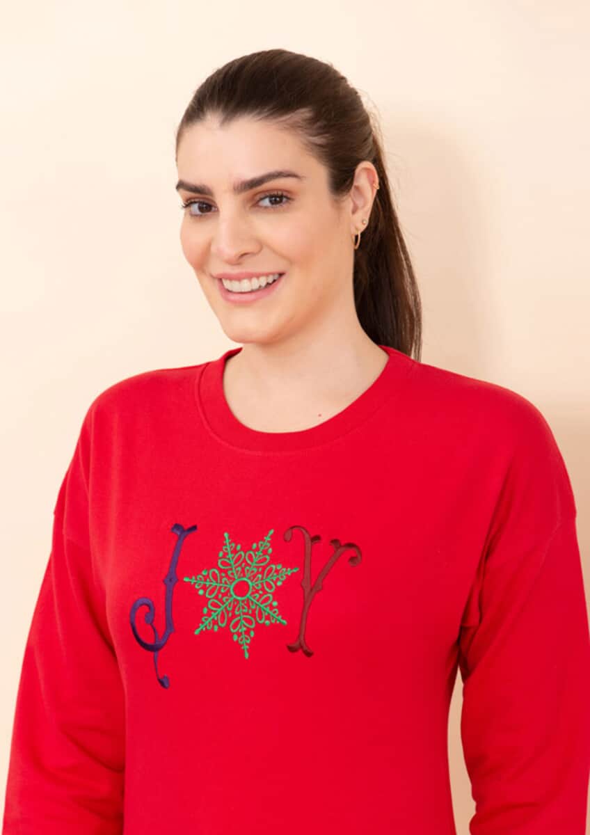 Tamsy Holiday Red Joy Fleece Knit Sweatshirt For Women (100% Cotton) - L image number 4