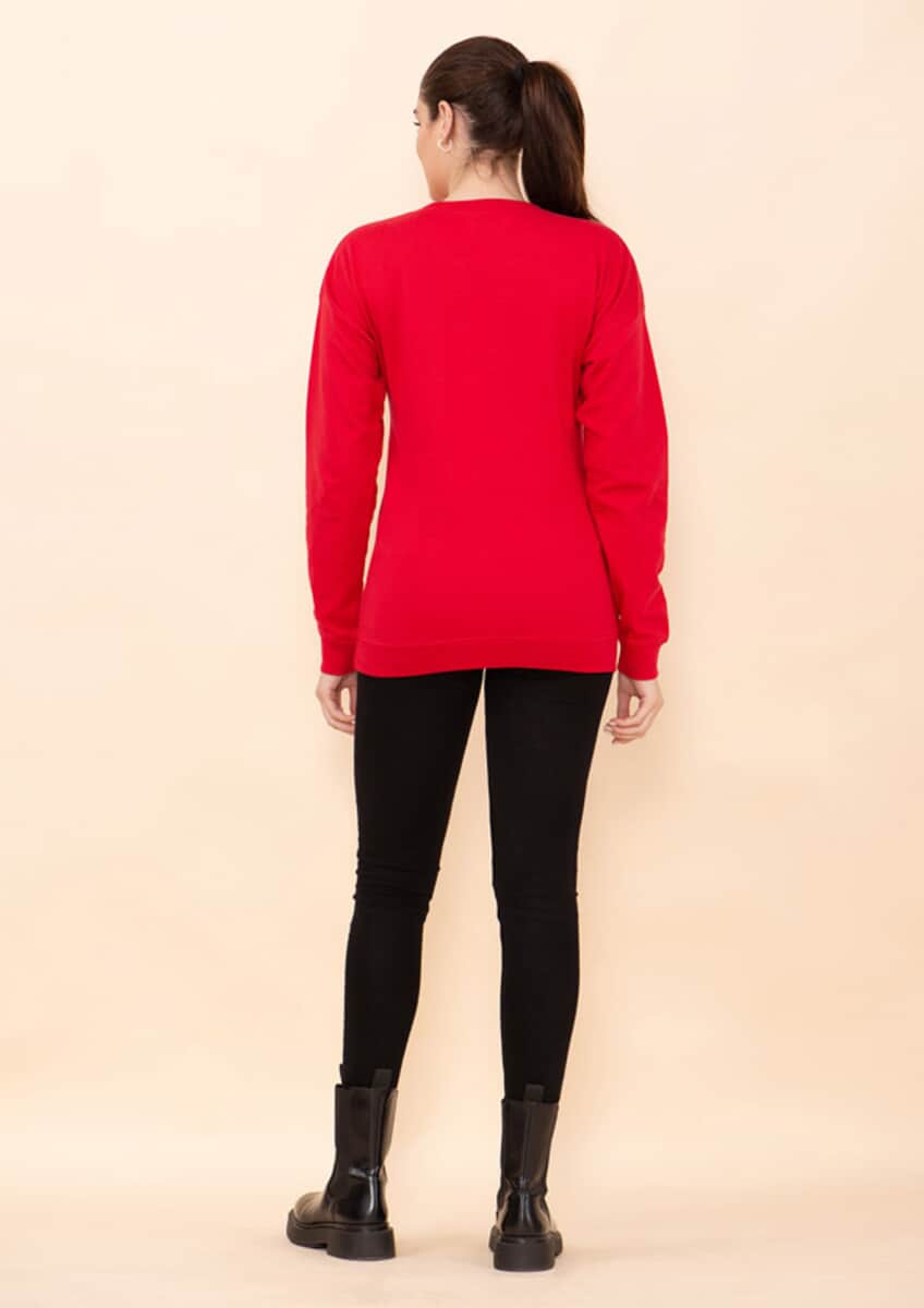 Tamsy Holiday Red Joy Fleece Knit Sweatshirt For Women (100% Cotton) - M image number 1