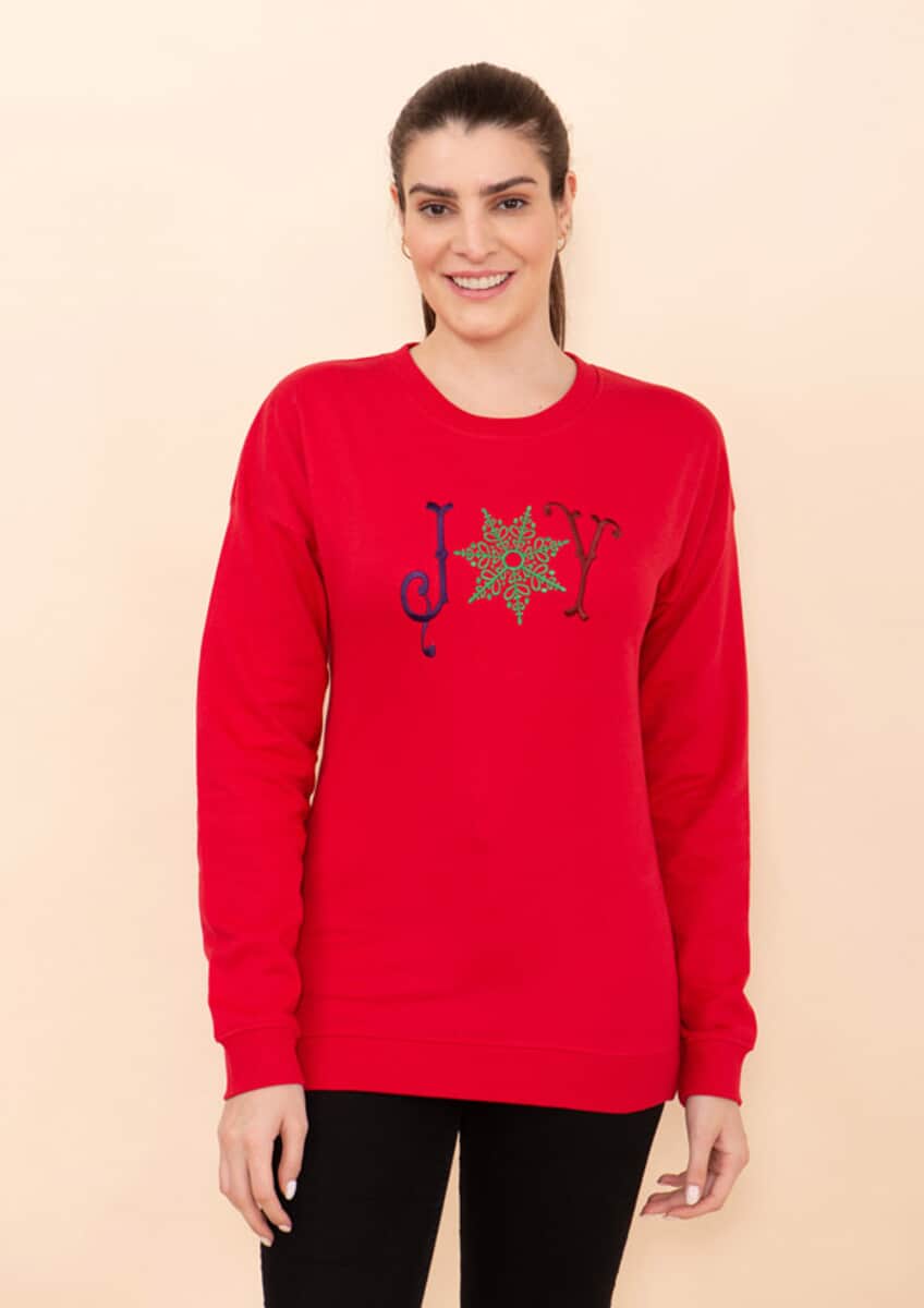 Tamsy Holiday Red Joy Fleece Knit Sweatshirt For Women (100% Cotton) - M image number 2