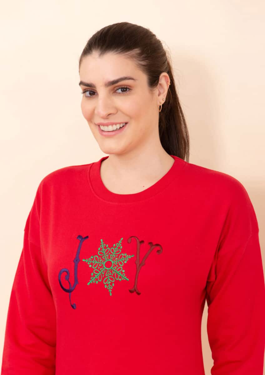 Tamsy Holiday Red Joy Fleece Knit Sweatshirt For Women (100% Cotton) - M image number 4