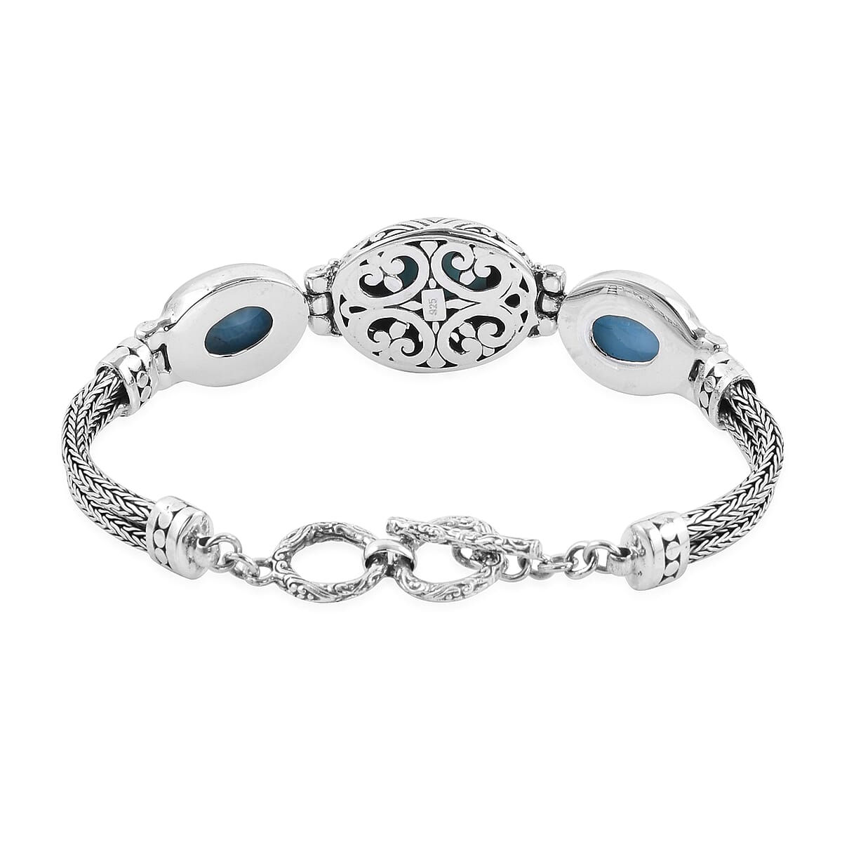 Bali Legacy Larimar 3 Stone Bracelet in Sterling Silver (7.50 In) 27.50 Grams 25.40 ctw image number 2