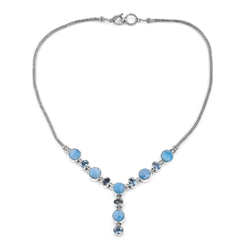Bali Legacy Larimar and Swiss Blue Topaz Necklace 20 Inches in Sterling Silver 29.50 Grams 36.25 ctw