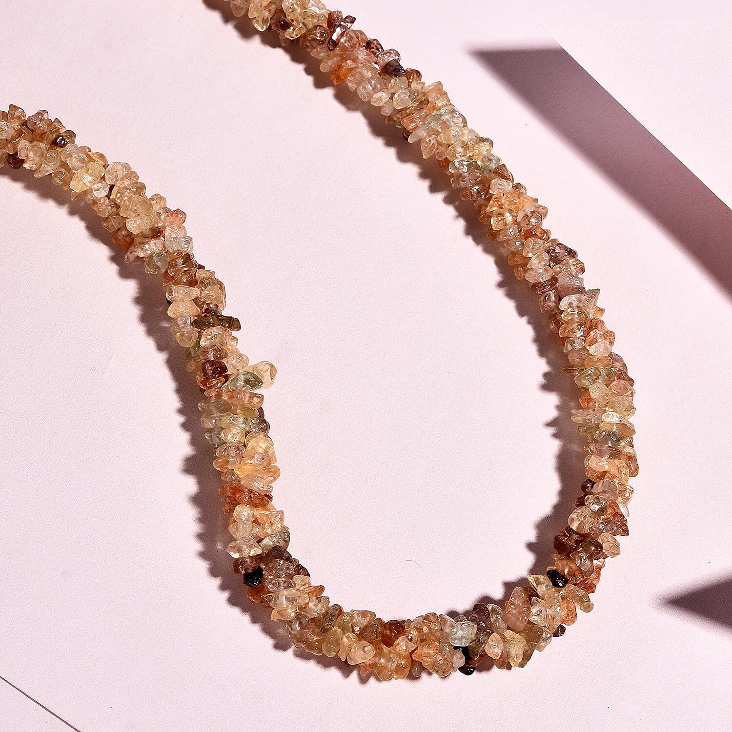 Golden Zircon Chips Necklace 20 Inches in Sterling Silver 220.40 ctw