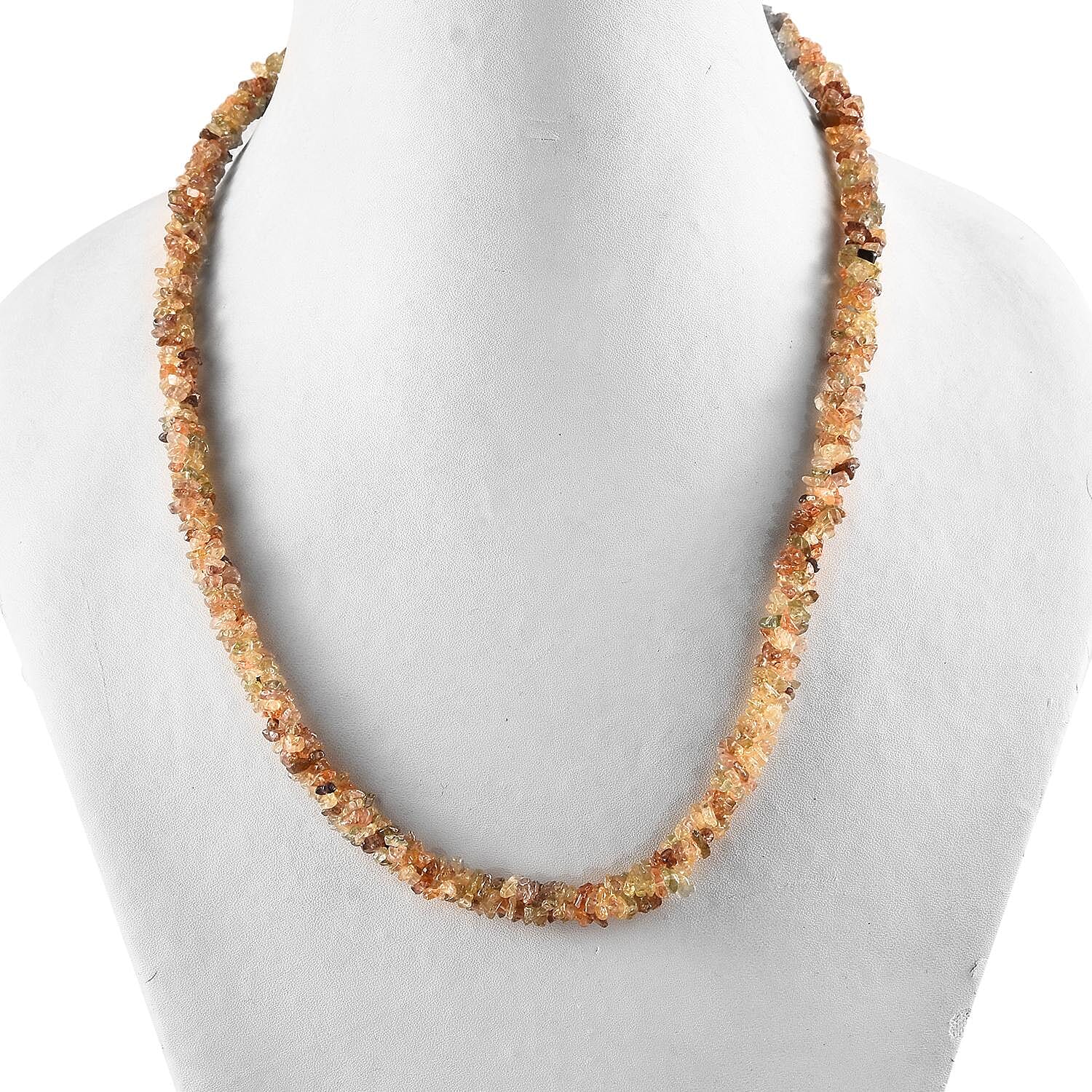 Golden Zircon Chips Necklace 20 Inches in Sterling Silver 220.40 ctw