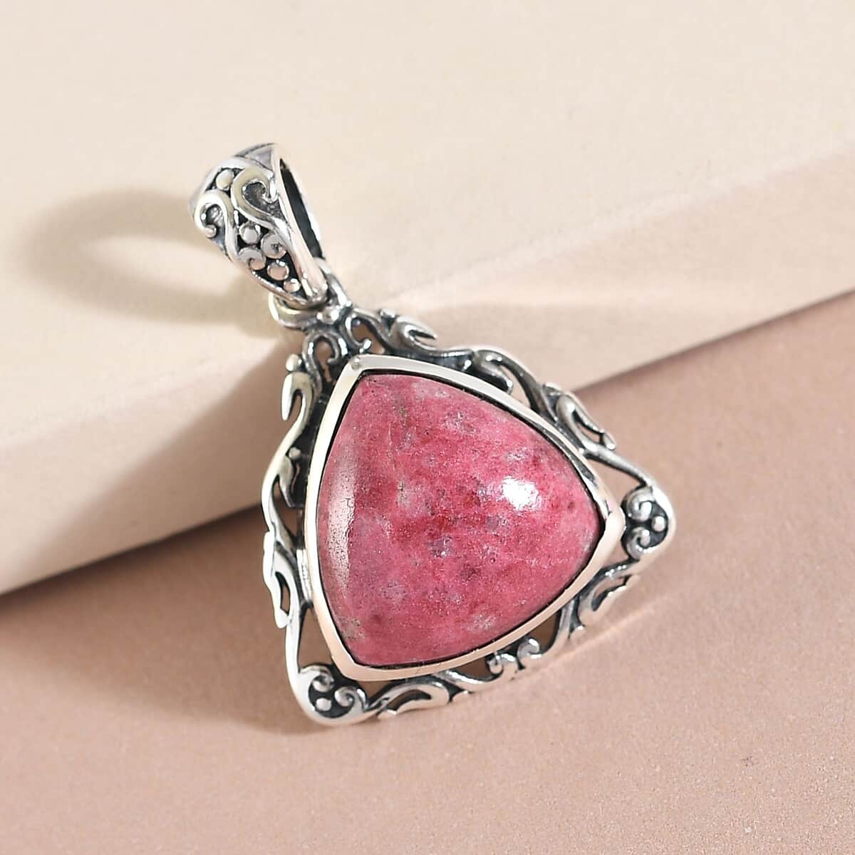 Artisan Crafted Norwegian Thulite Solitaire Pendant in Sterling Silver 9.15 ctw image number 1