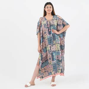 Tamsy Peach Color Kaftan with Lace - One Size Fits Most