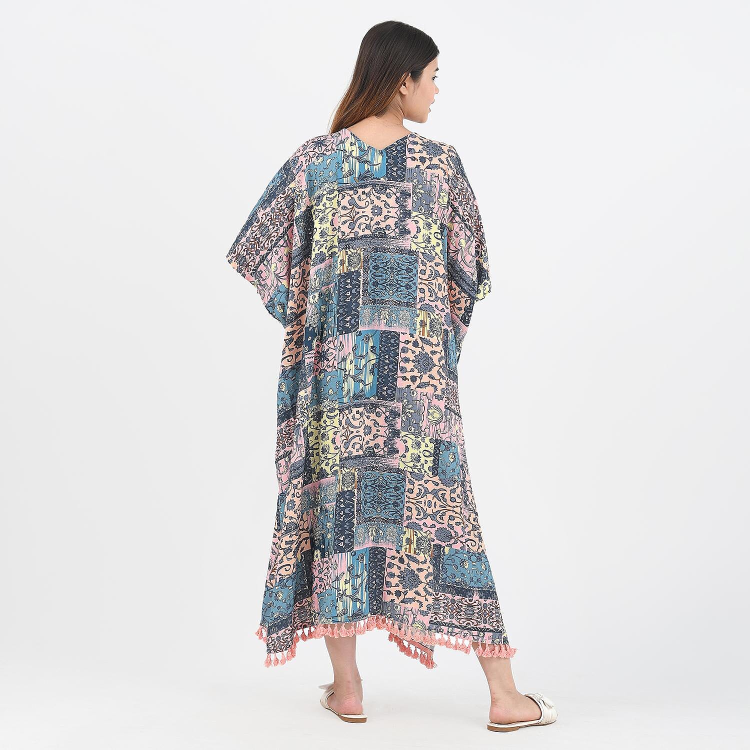 Tamsy Peach Color Kaftan with Lace - One Size Fits Most