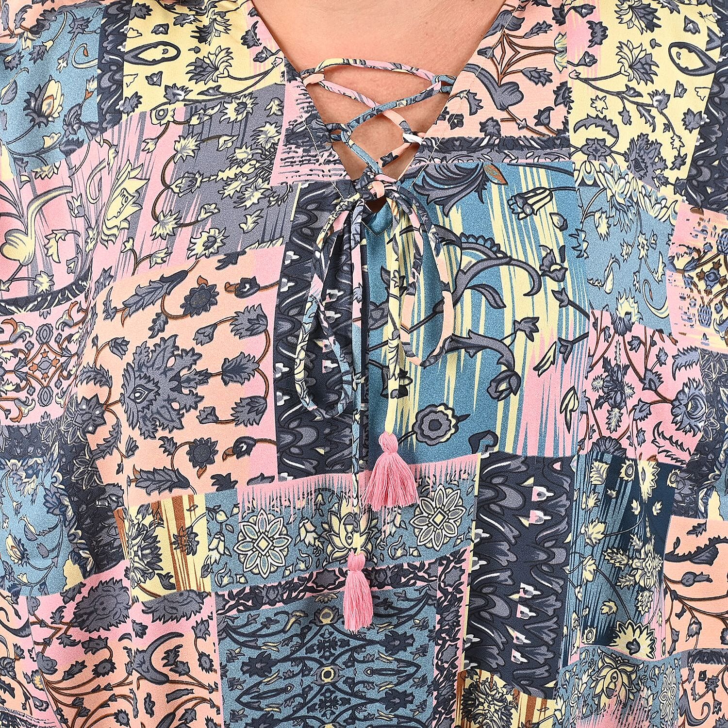 Tamsy Peach Color Kaftan with Lace - One Size Fits Most