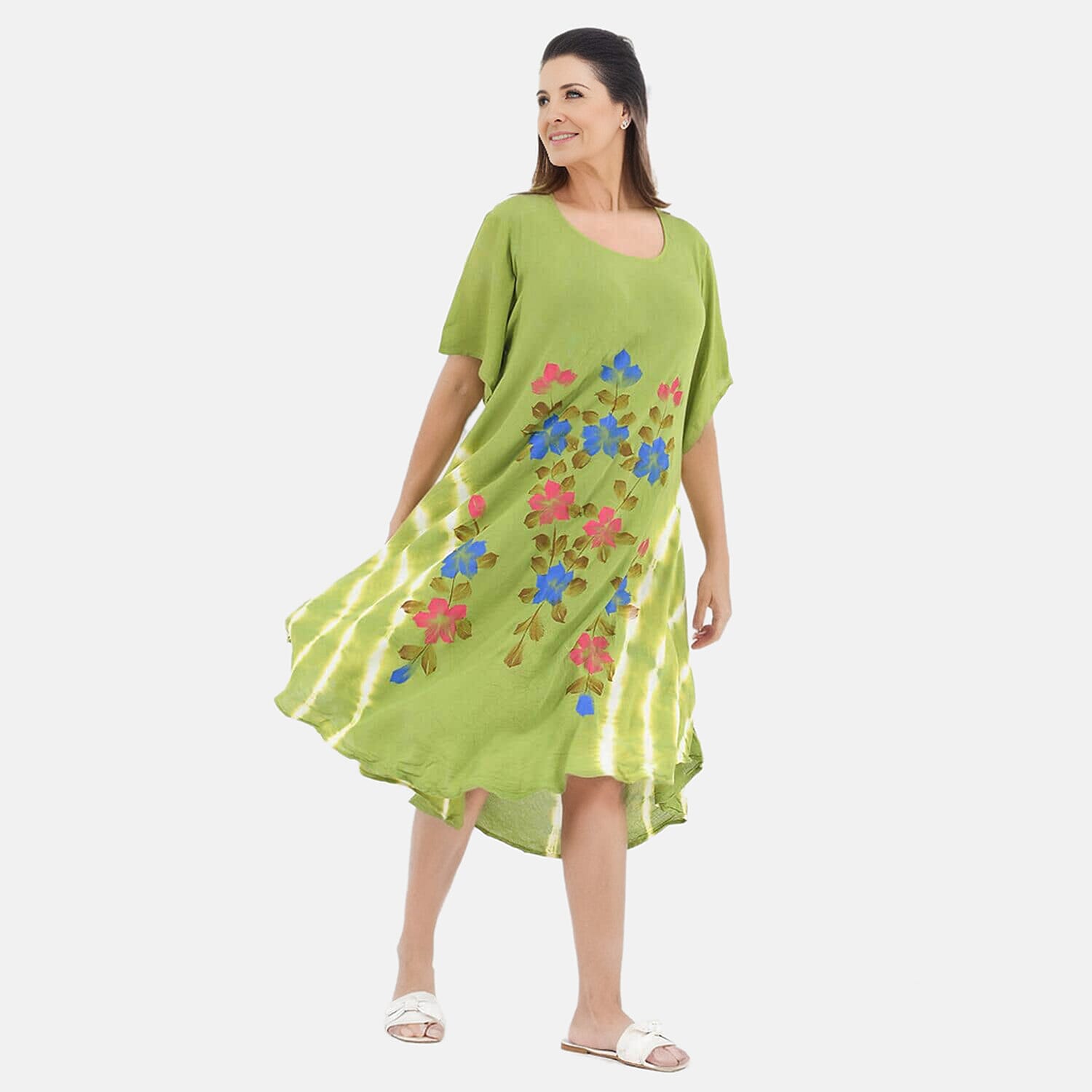 Tamsy, 100% RAYON, DRESS, SIZE- ONE SIZE MISSY, COLOR- OLIVE