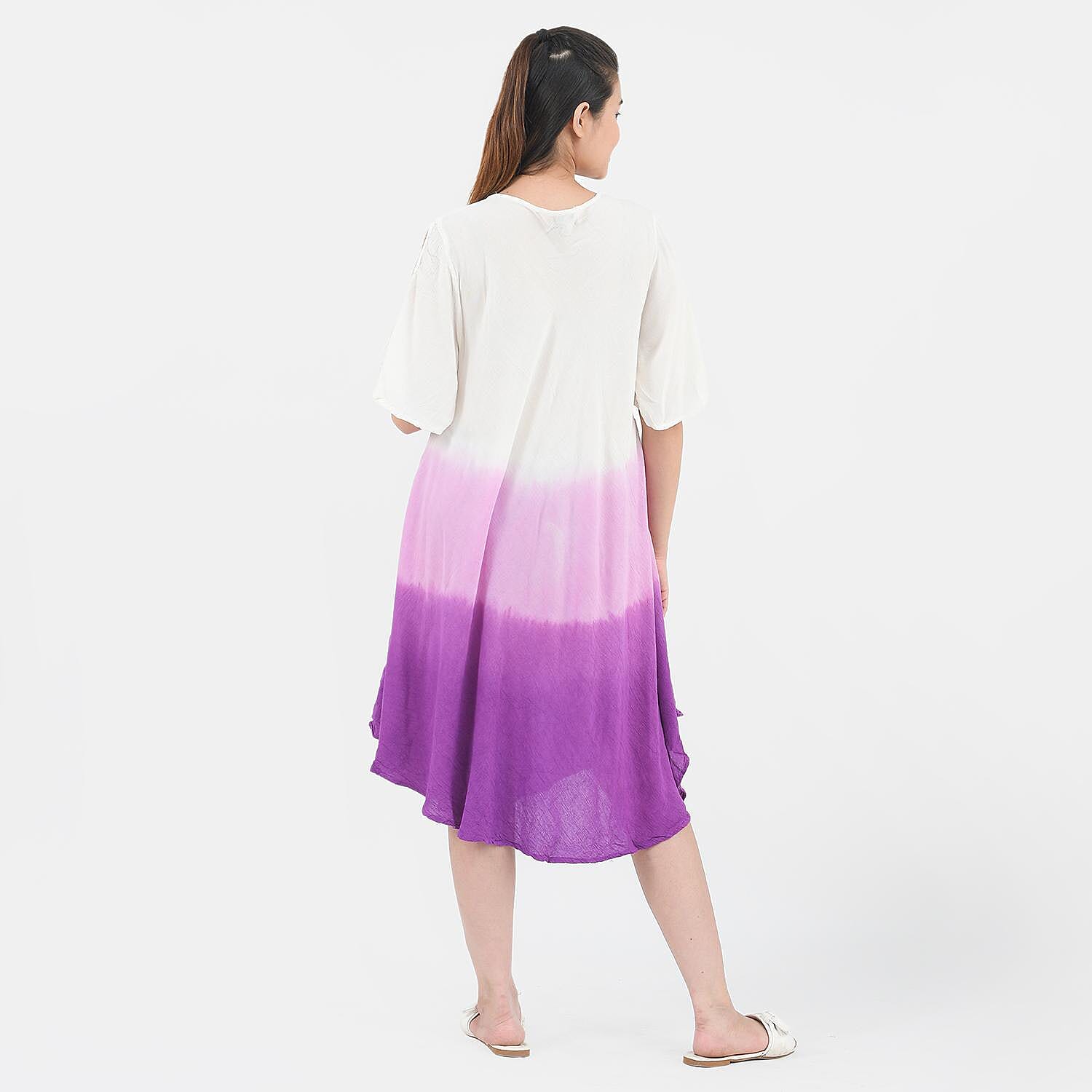 Tamsy White & Purple Tie Dye Umbrella Dress - One Size Missy