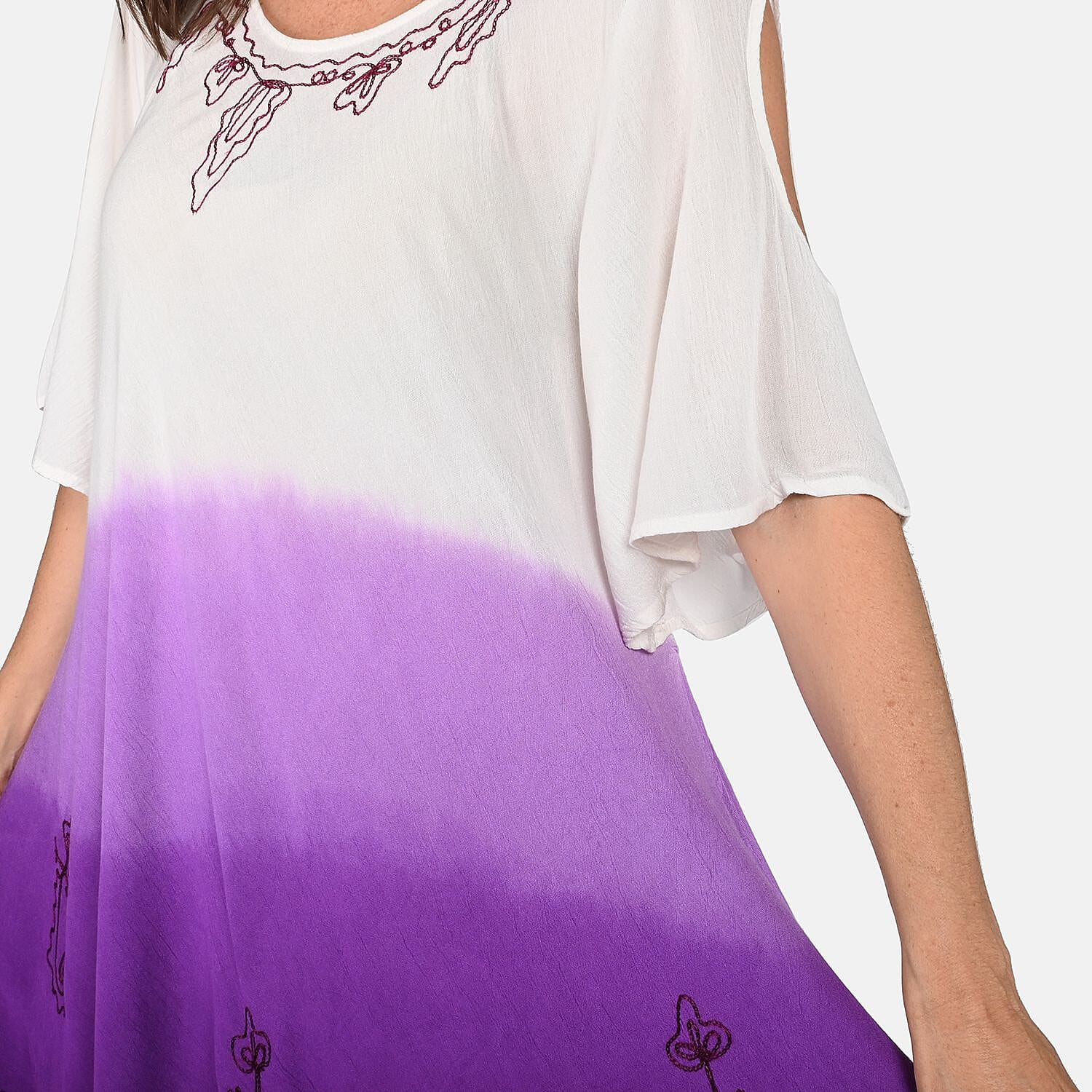 Tamsy White & Purple Tie Dye Umbrella Dress - One Size Missy