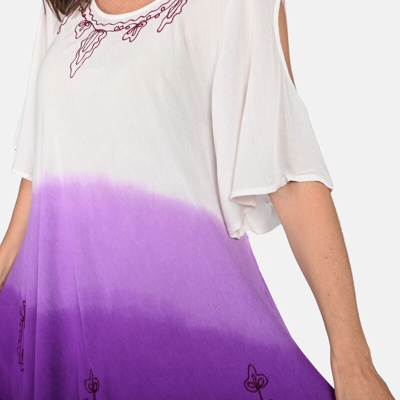 Tamsy White & Purple Tie Dye Umbrella Dress - One Size Missy