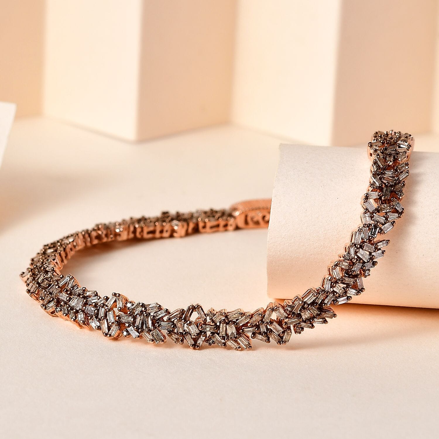 Ct 4 Sterling Silver Rose Gold Plated White Diamond Tennis Bracelet Size 7.25" - Picture 2 of 6