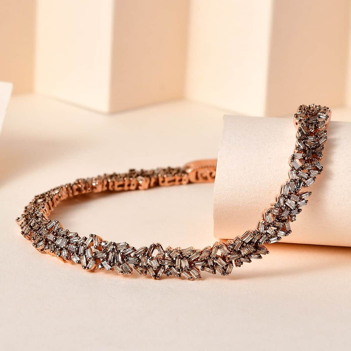 Natural Champagne Diamond Bracelet in Vermeil Rose Gold Over Sterling Silver (7.25 In) 4.00 ctw image number 1