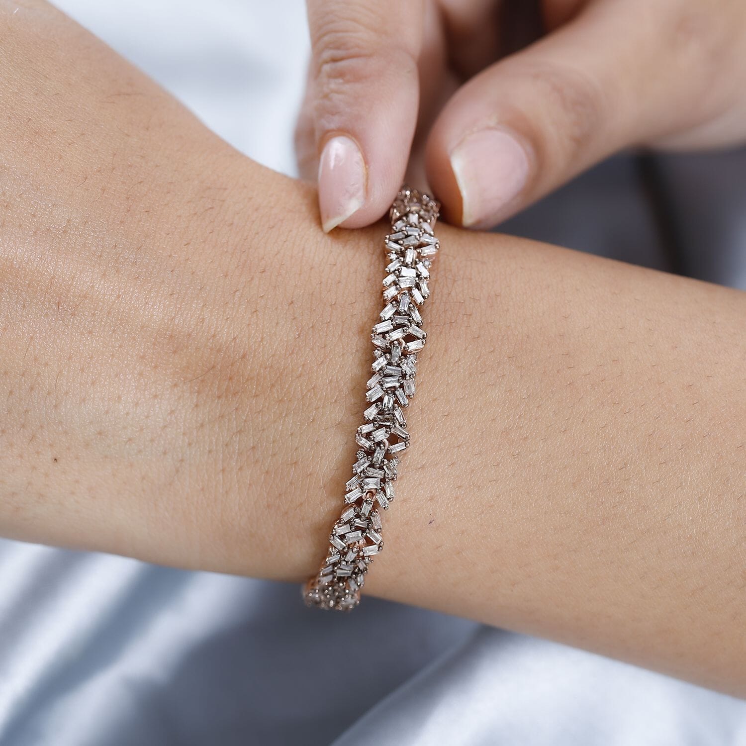 Ct 4 Sterling Silver Rose Gold Plated White Diamond Tennis Bracelet Size 7.25" - Picture 3 of 6