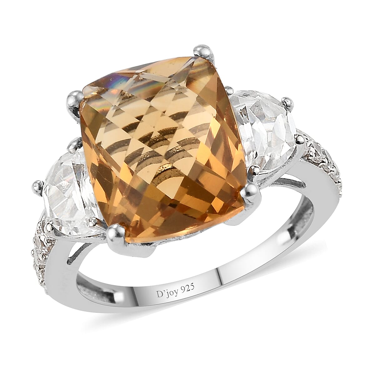 Brazilian Citrine and Natural White Zircon Ring in Platinum Over Sterling Silver 6.50 ctw image number 0