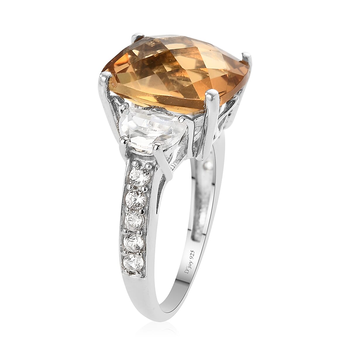 Brazilian Citrine and Natural White Zircon Ring in Platinum Over Sterling Silver 6.50 ctw image number 3