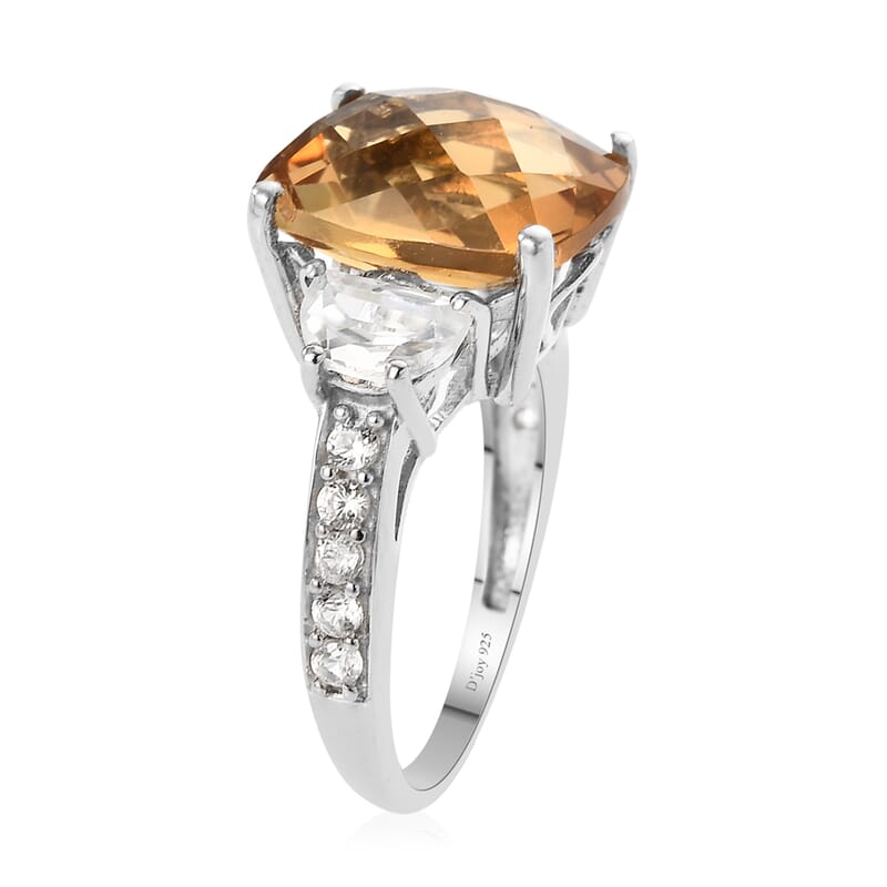 Brazilian Citrine and Natural White Zircon Ring in Platinum Over Sterling Silver (Size 10.0) 6.50 ctw