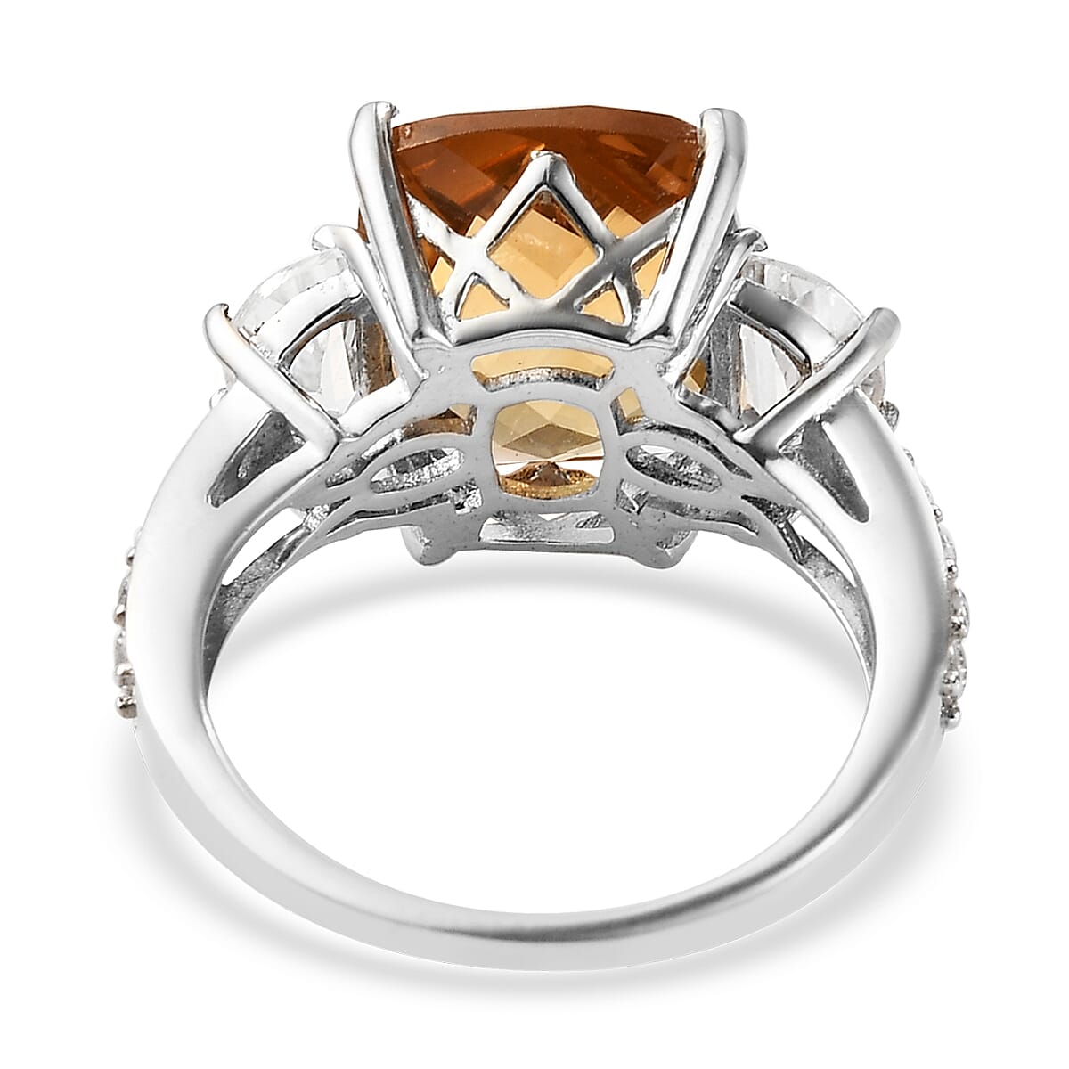 Brazilian Citrine and Natural White Zircon Ring in Platinum Over Sterling Silver 6.50 ctw image number 4