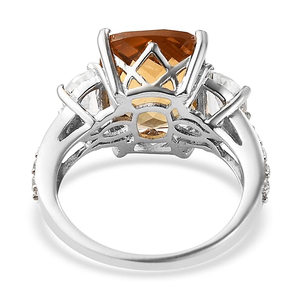 Brazilian Citrine and Natural White Zircon Ring in Platinum Over Sterling Silver (Size 10.0) 6.50 ctw