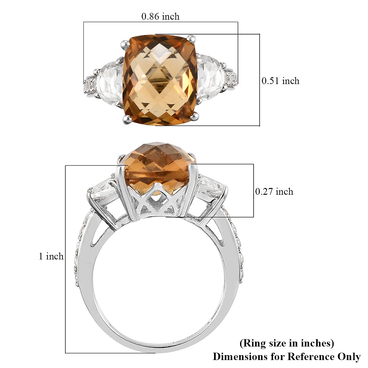 Brazilian Citrine and Natural White Zircon Ring in Platinum Over Sterling Silver 6.50 ctw image number 5