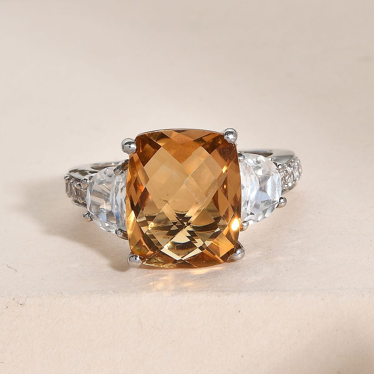 Brazilian Citrine and Natural White Zircon Ring in Platinum Over Sterling Silver (Size 9.0) 6.50 ctw image number 1