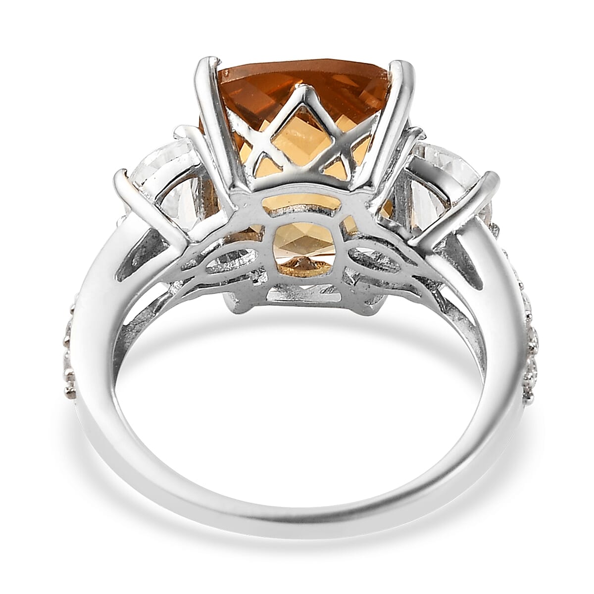 Brazilian Citrine and Natural White Zircon Ring in Platinum Over Sterling Silver (Size 9.0) 6.50 ctw image number 4
