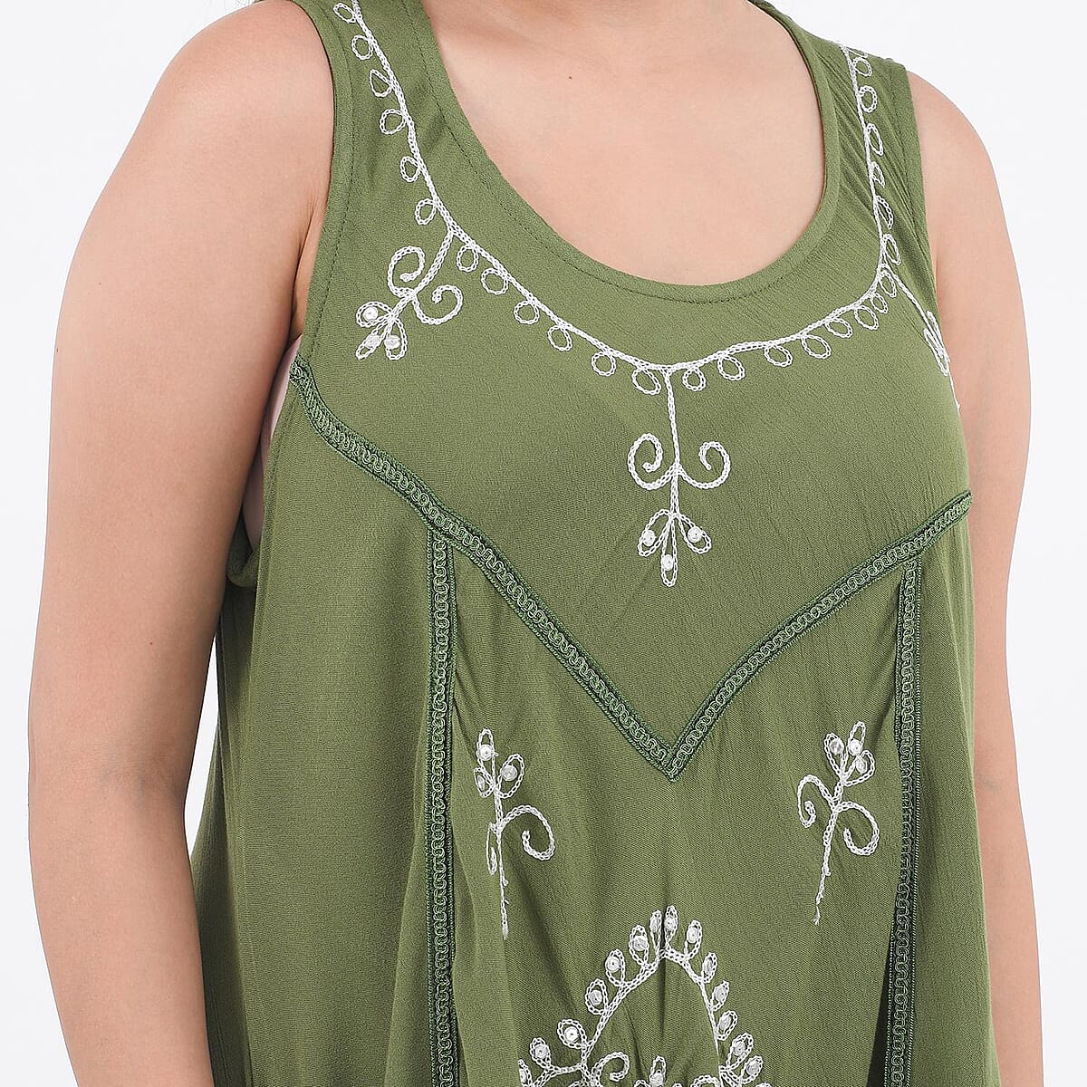 Tamsy, 100% RAYON, UMBRELLA DRESS , SIZE-ONE SIZE MISSY, COLOR- OLIVE image number 3