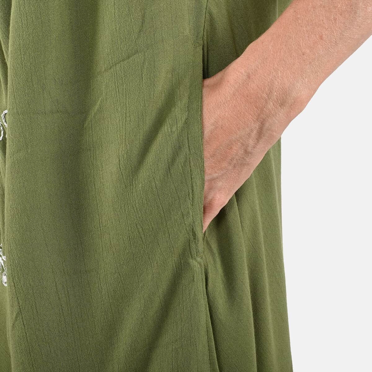 Tamsy Olive Embroidery Umbrella Dress (One Size Plus) image number 6