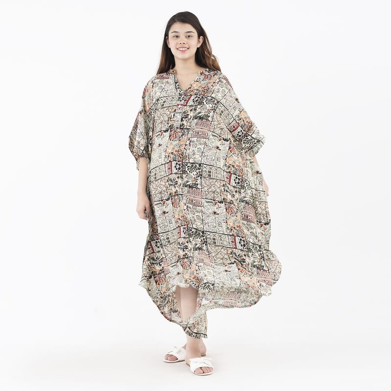 Tamsy Black Bamberg Long Kaftan with Buttons in Front - One Size Fits Most