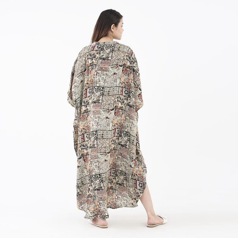 Tamsy Black Bamberg Long Kaftan with Buttons in Front - One Size Fits Most