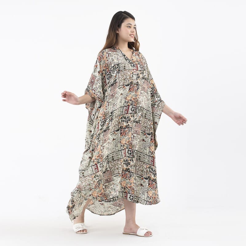 Tamsy Black Bamberg Long Kaftan with Buttons in Front - One Size Fits Most
