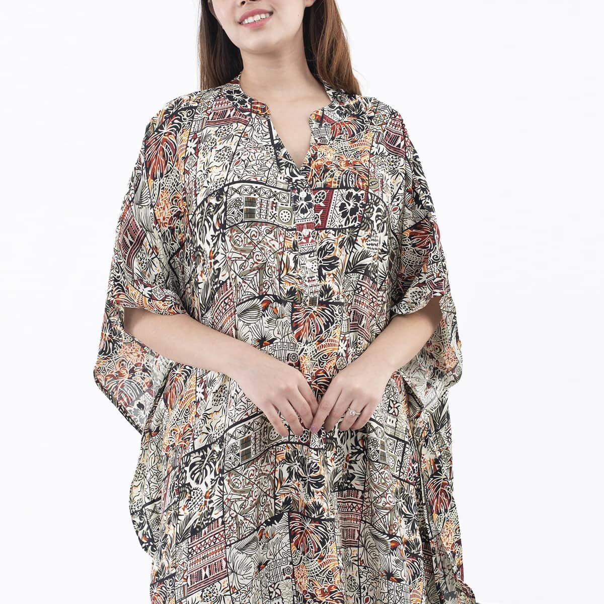 Tamsy Black Bamberg Long Kaftan with Buttons in Front - One Size Fits Most image number 3