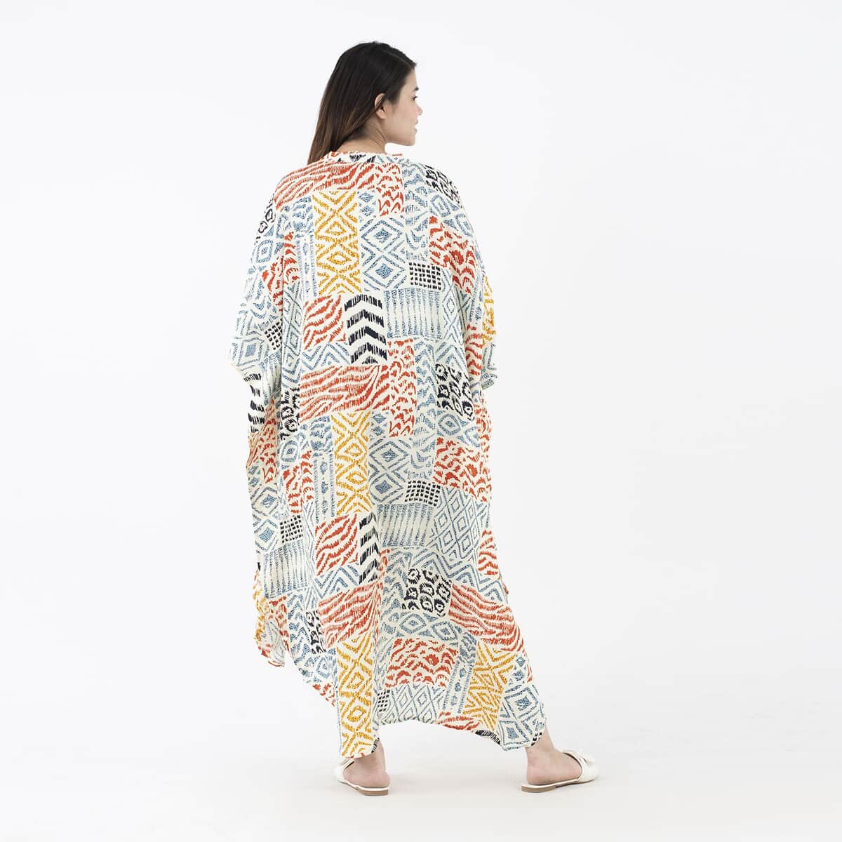 Tamsy Multi Color Bamberg Long Kaftan with Buttons in Front - One Size Fits Most image number 1