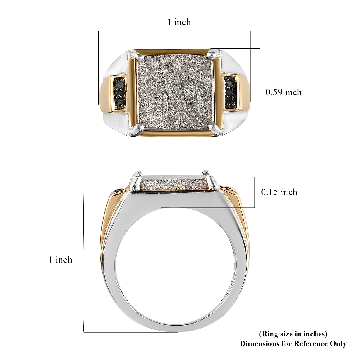 Marvelous Meteorite and Black Diamond Men's Ring in Vermeil Yellow Gold and Platinum Over Sterling Silver 8.40 Grams 0.05 ctw image number 5