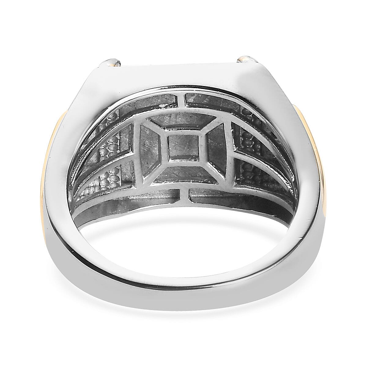 Marvelous Meteorite and Black Diamond Men's Ring in Vermeil Yellow Gold and Platinum Over Sterling Silver (Size 14.0) 8.40 Grams 0.05 ctw image number 4