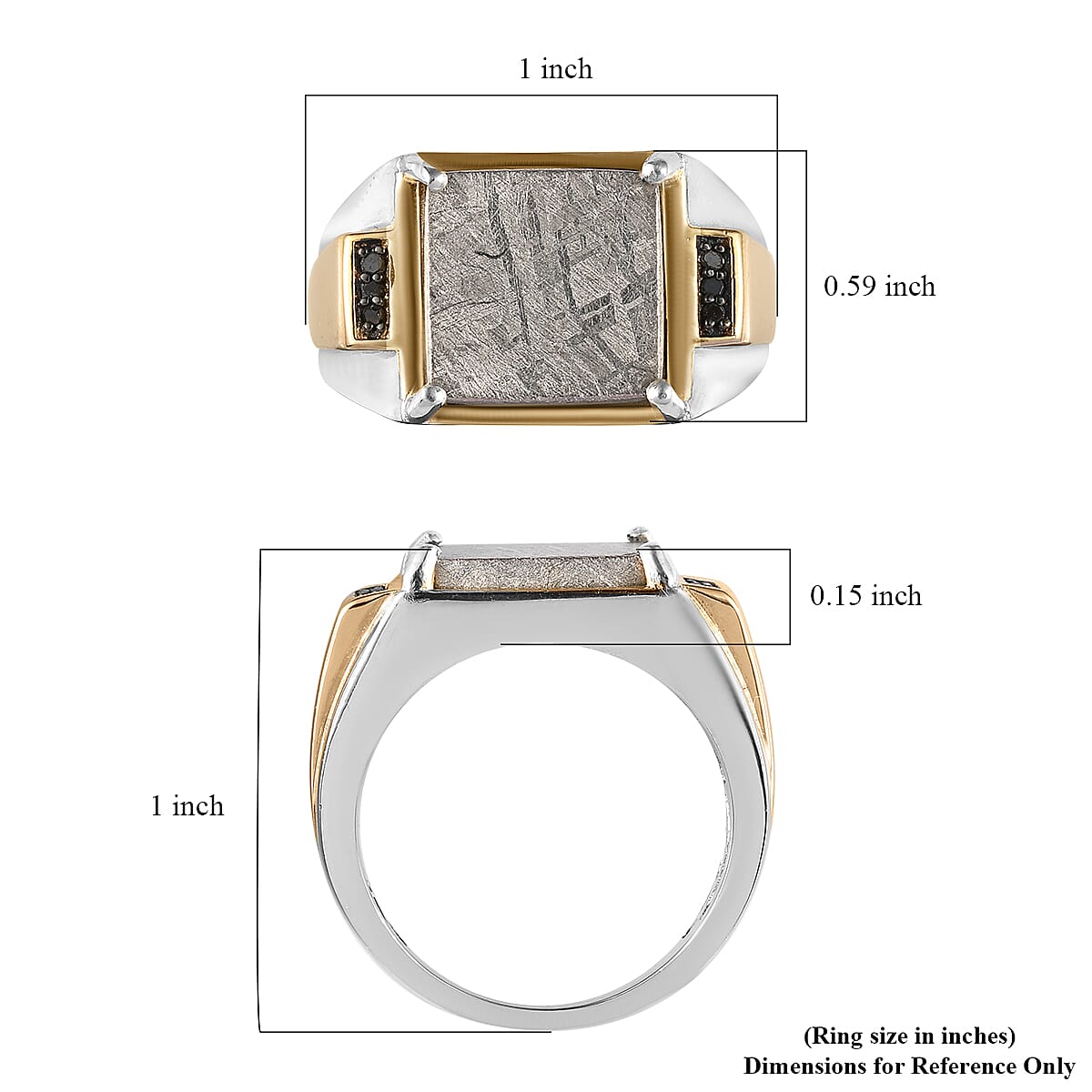Marvelous Meteorite and Black Diamond Men's Ring in Vermeil Yellow Gold and Platinum Over Sterling Silver (Size 14.0) 8.40 Grams 0.05 ctw image number 5