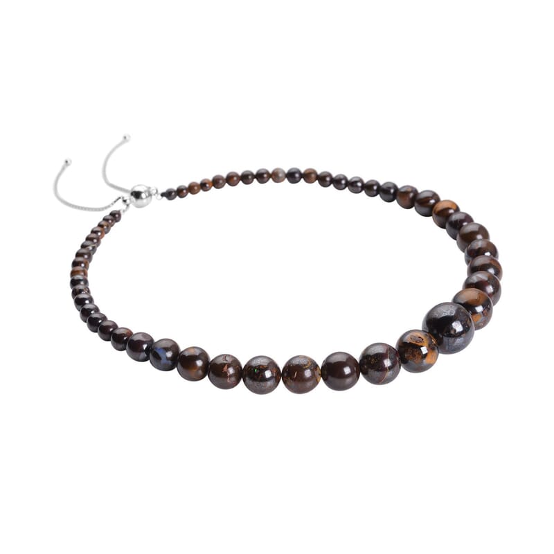 Boulder Opal Triplet Beaded Necklace 18-22 Inches in Rhodium Over Sterling Silver 408.80 ctw