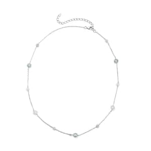 Moissanite and Green Moissanite Beaded Station Necklace 18-21 Inches in Rhodium Over Sterling Silver 11.20 ctw