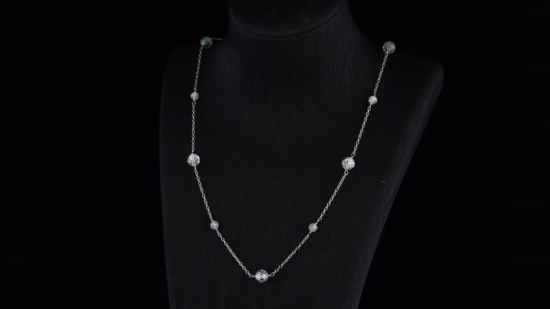 Moissanite and Green Moissanite Beaded Station Necklace 18-21 Inches in Rhodium Over Sterling Silver 11.20 ctw