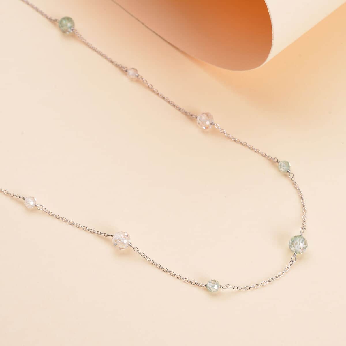 Moissanite and Green Moissanite Beaded Station Necklace 18-21 Inches in Rhodium Over Sterling Silver 11.20 ctw image number 1