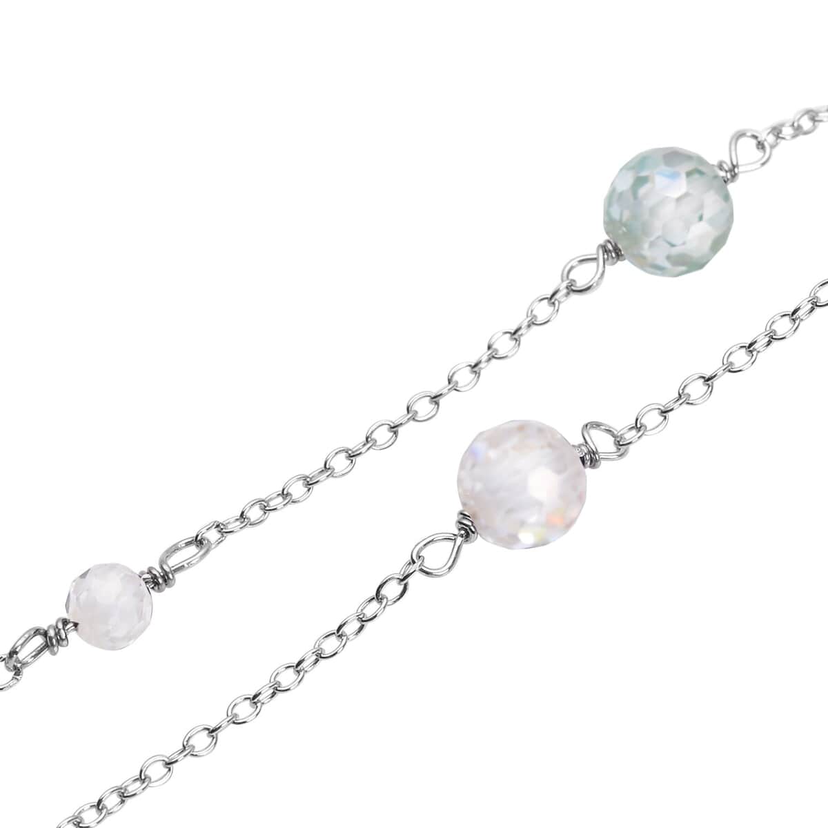 Moissanite and Green Moissanite Beaded Station Necklace 18-21 Inches in Rhodium Over Sterling Silver 11.20 ctw image number 3
