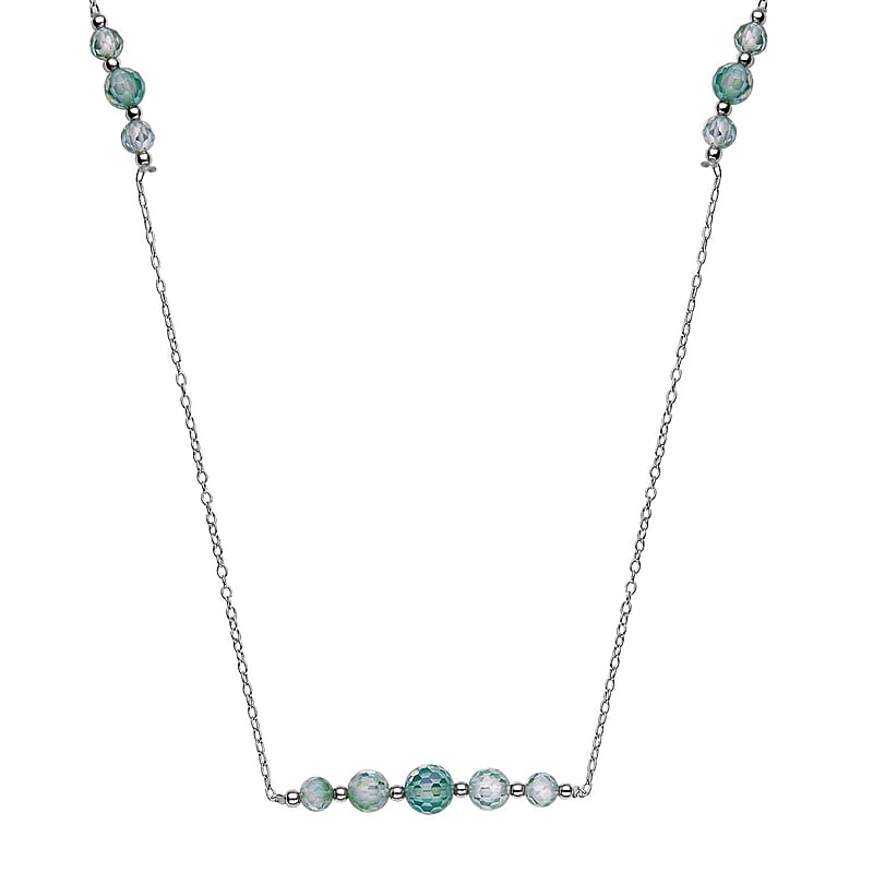 Green Moissanite Beaded Necklace 20-22 Inches in Rhodium Over Sterling Silver 7.40 ctw