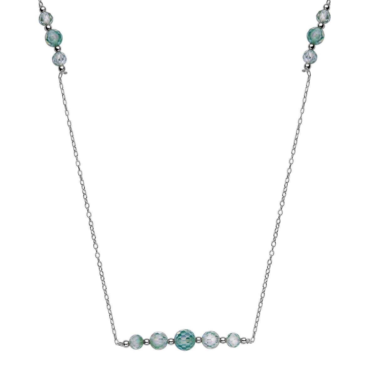 Green Moissanite Beaded Necklace 20-22 Inches in Rhodium Over Sterling Silver 7.40 ctw image number 0