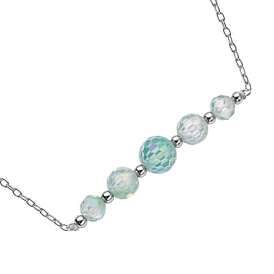 Green Moissanite Beaded Necklace 20-22 Inches in Rhodium Over Sterling Silver 7.40 ctw