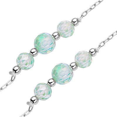 Green Moissanite Beaded Necklace 20-22 Inches in Rhodium Over Sterling Silver 7.40 ctw