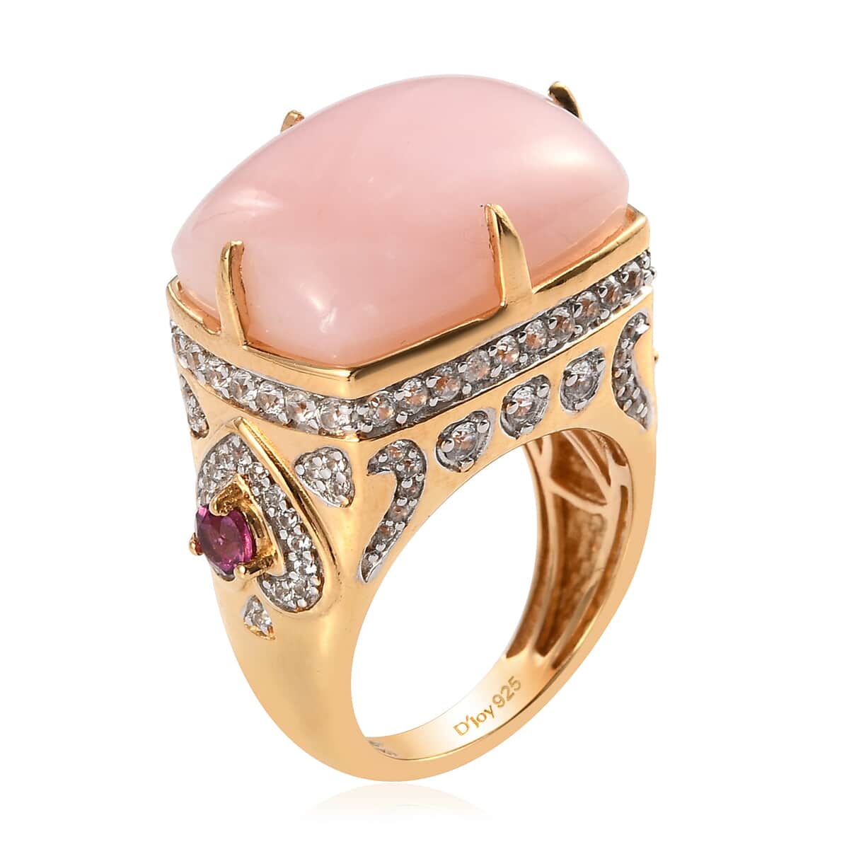 Peruvian Pink Opal and Multi Gemstone Ring in Vermeil Yellow Gold Over Sterling Silver (Size 10.0) 12.90 ctw image number 3