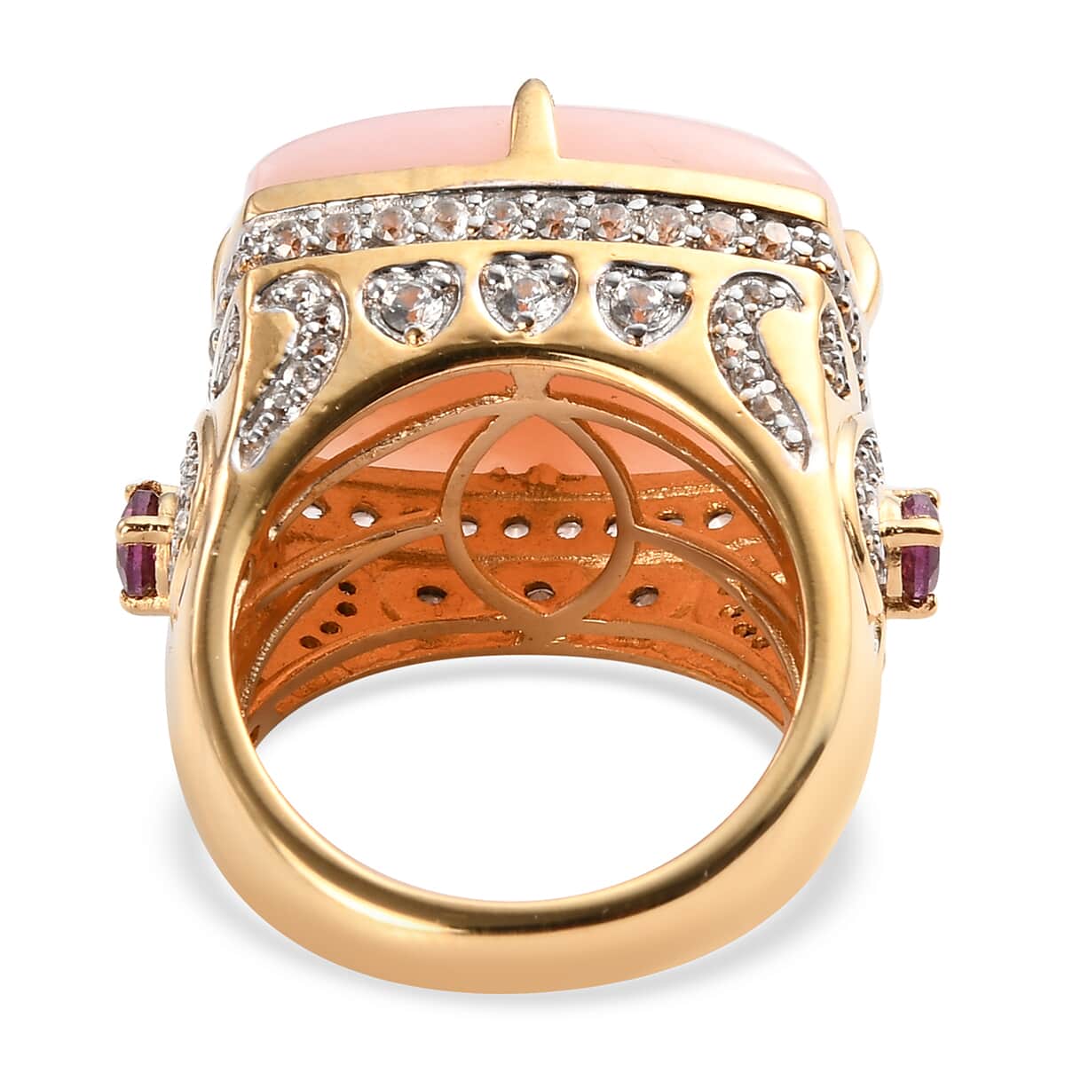 Peruvian Pink Opal and Multi Gemstone Ring in Vermeil Yellow Gold Over Sterling Silver (Size 7.0) 12.90 ctw image number 4