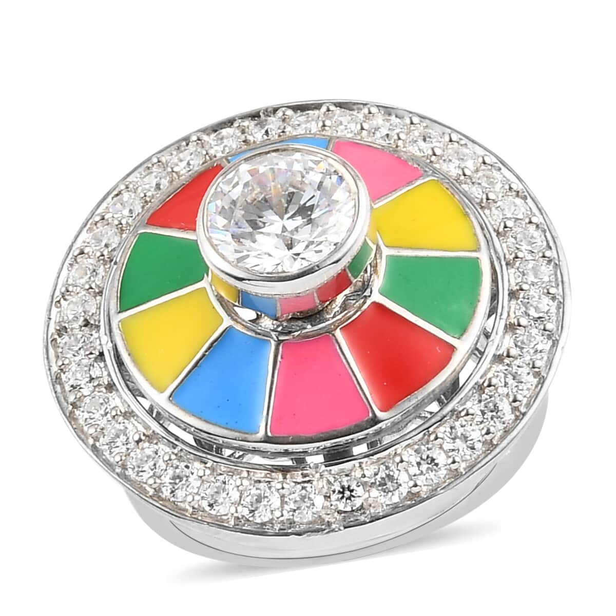 LUSTRO STELLA Made with Finest CZ and Multi Color Enameled Flower Ring in Platinum Over Sterling Silver 8.50 Grams 3.50 ctw image number 0