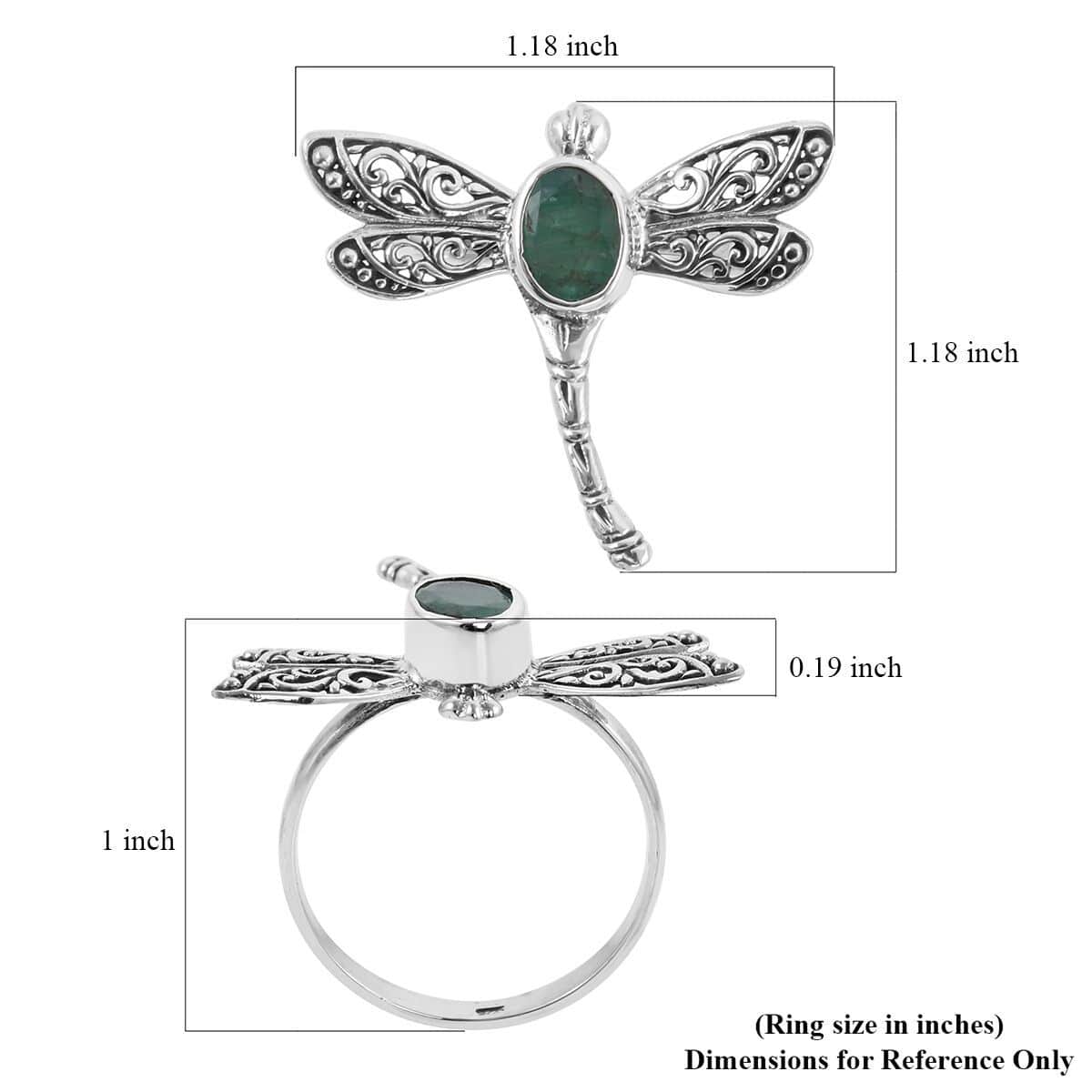 BALI LEGACY Socoto Emerald Dragonfly Ring in Sterling Silver 1.40 ctw image number 5